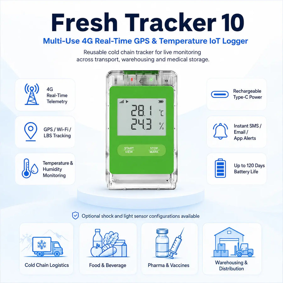 Cool IQ Fresh Tracker 10 | Multi-Use 4G Real-Time GPS & Temperature IoT Logger
